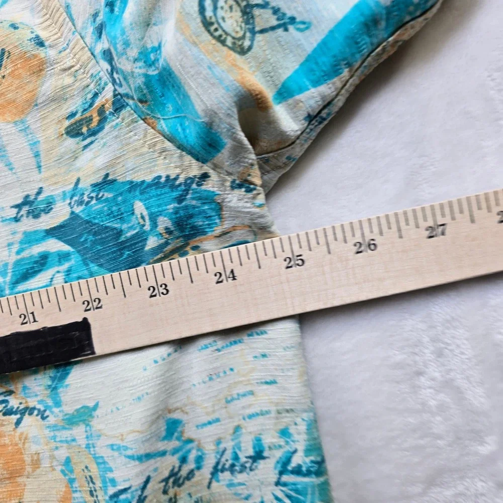 Margaritaville Silk Shirt Mens XL Blue Tropical Travel Eiffel Tower Button‎ Down